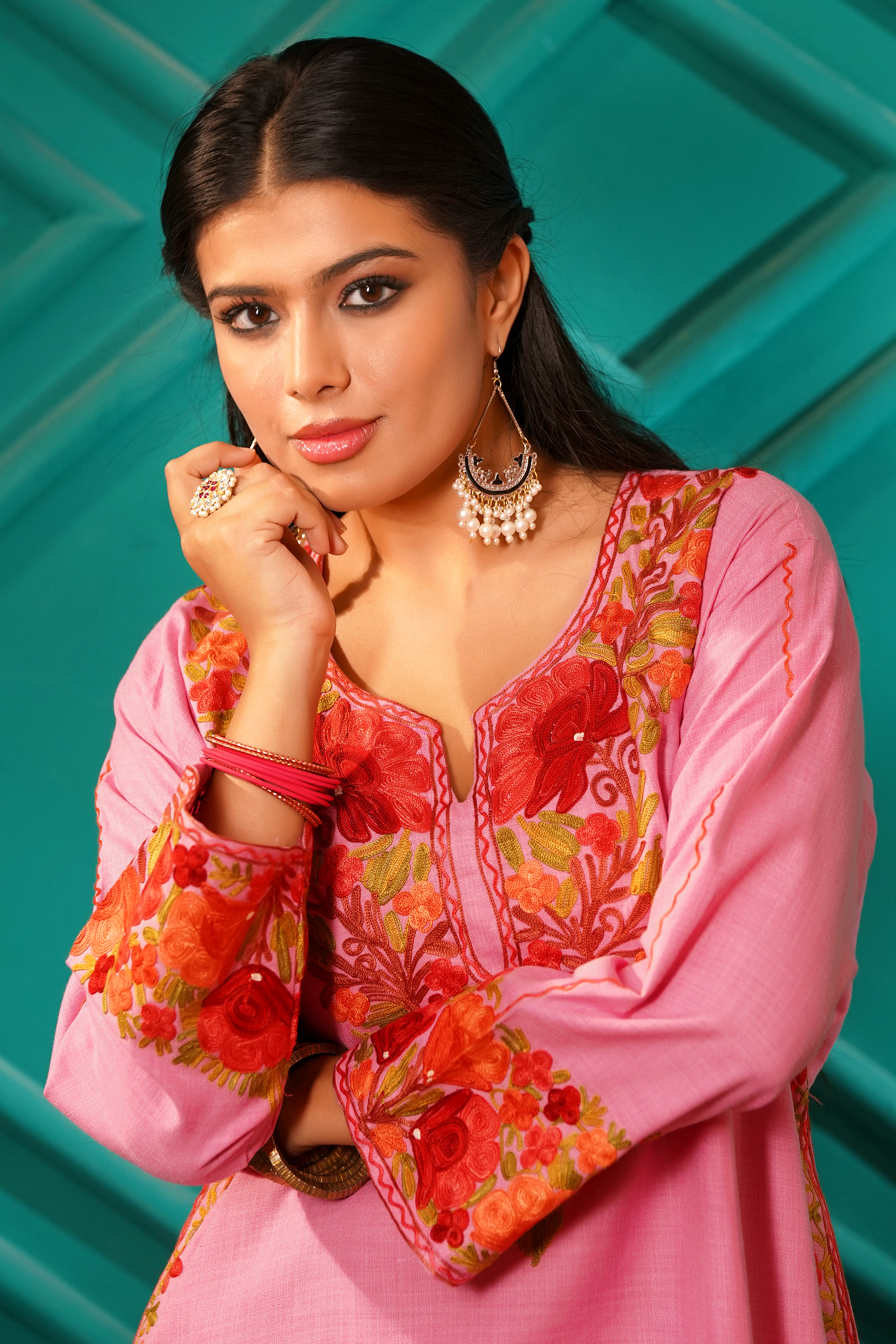 Kashmiri Bouquet Malai Cotton Tunic & Pant Set - Image 2