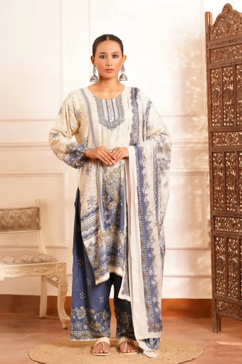 Poetic & Heritage- Kashmiri Muslin Silk Print & Zari work sequence-3pc